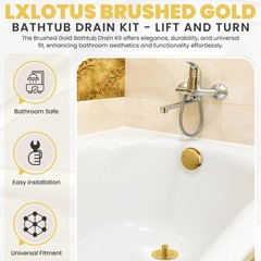 LXLOTUS Brushed Gold Bathtub Drain – Lift and Turn – Gold/Brass
