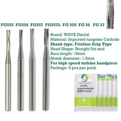 WAVE Dental Carbide Burs Straight Flat End Bur FG 56 57 555 557L Friction Grip
