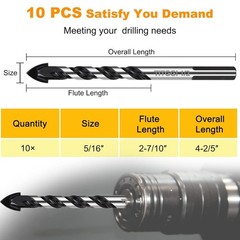 TITGGI 5/16″ (10PCS) Masonry Drill Bit Set & 10 Pcs (8mm), Black