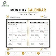 2026-2027 Monthly Planner 2 Year Spiral Agenda Calendar Goals Notes 7.5×10