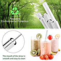 8 Pcs Reusable Glass Straws, 8″x8mm Eco-friendly Drinking Straws for Smoothies