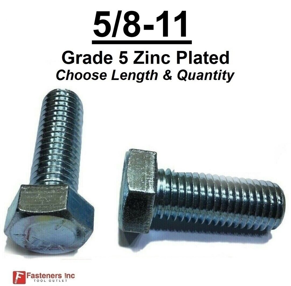 5/8-11 Hex Bolt Zinc Plated Grade 5 Cap Screw Coarse Thread (Pick Length & Qty)