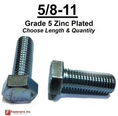5/8-11 Hex Bolt Zinc Plated Grade 5 Cap Screw Coarse Thread (Pick Length & Qty)