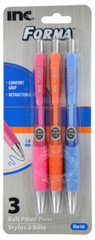 Inc. Forma Retractable Ball Point Pens 1.0 mm, Pack of 3 (Blue Ink)
