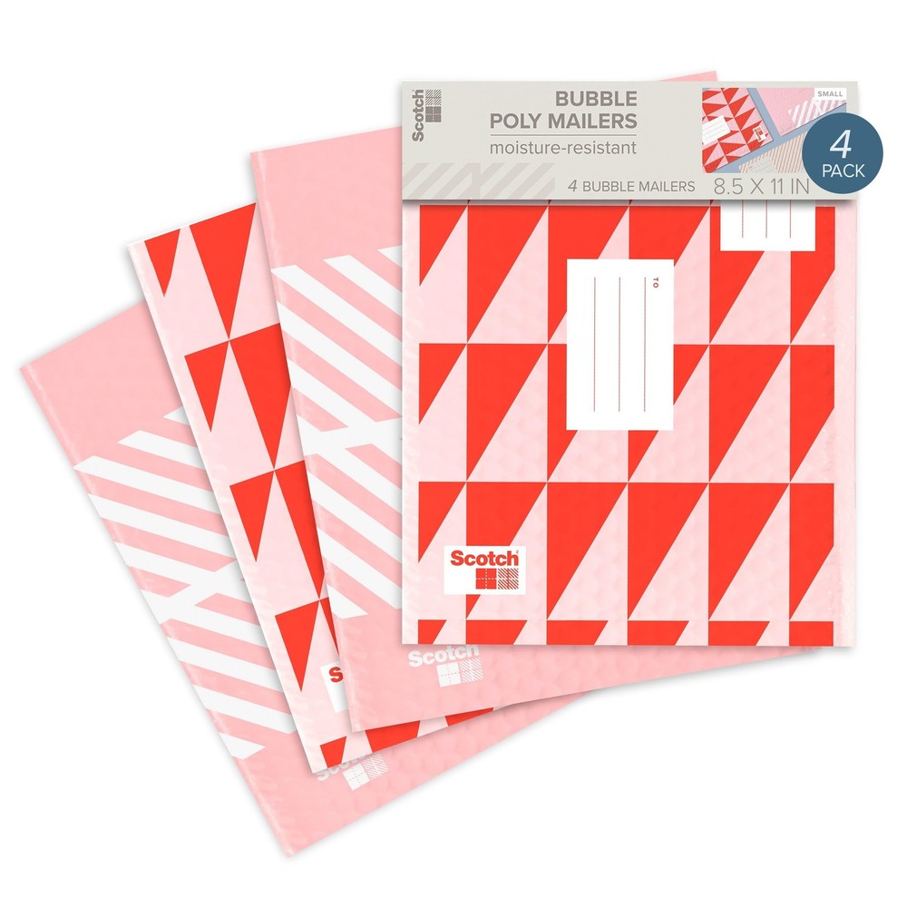 Scotch Poly Bubble Mailers, Assorted Red Designs, Size 2 8.5 in x 11 in,