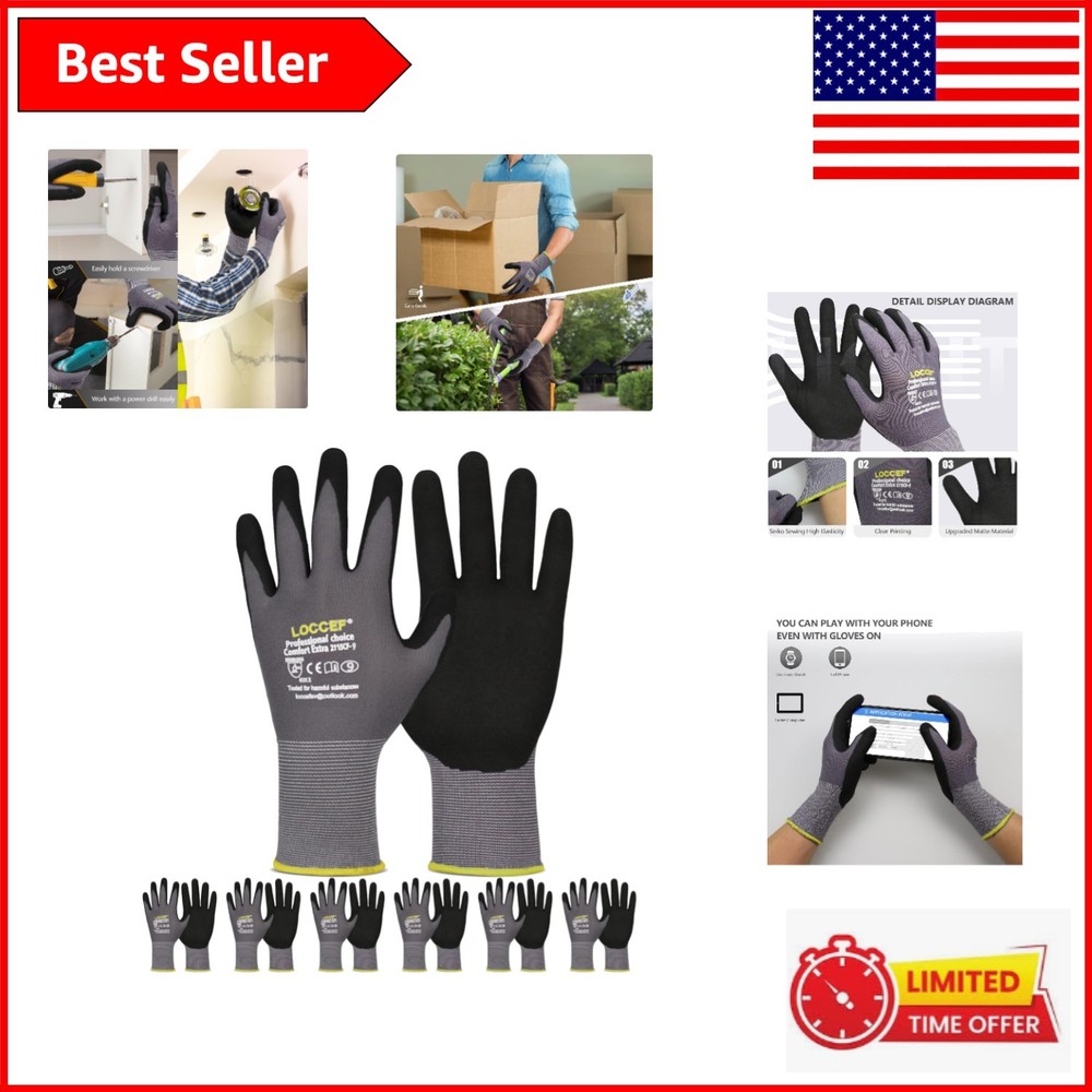 Comfortable Seamless Knit Nylon Gloves – Water-Repellent & 6 Pairs Included