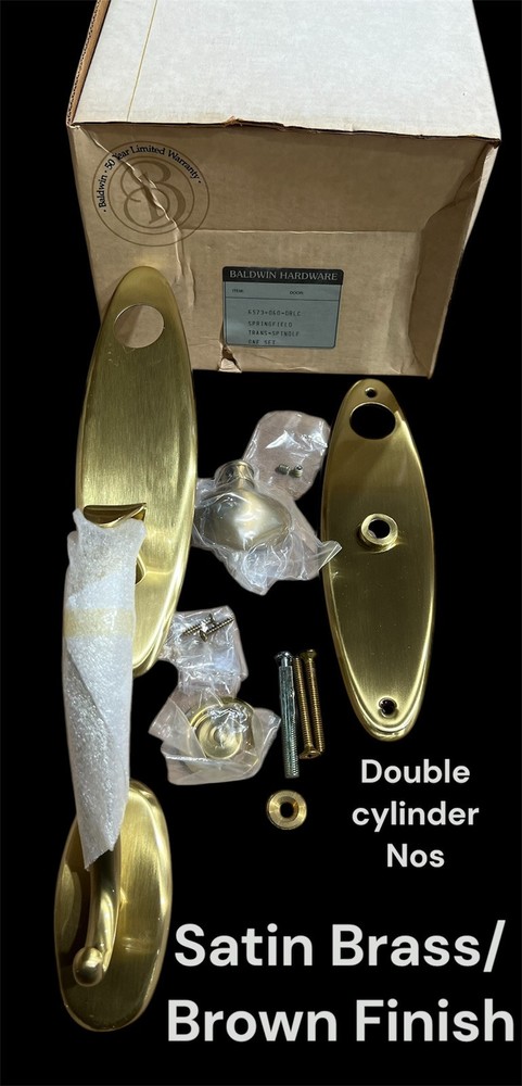 Baldwin 6573-060-DBLC Entry Trim Set Satin Brass/Brown Double Lock Cylinder NOS