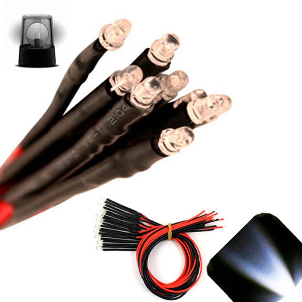 20 x LED Pre wired 12v 3mm Cool Clear White Flashing Blinking Strobe LEDs 9v 6v