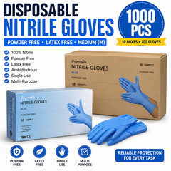 ✅ 1000 Blue Nitrile Gloves Powder Free Latex Free Disposable Exam Gloves S M L