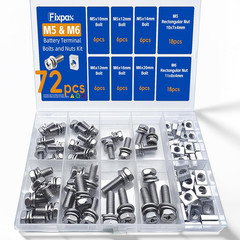 72 Pack M5 and M6 Motorcycle Battery Terminal Bolts and Nuts Kit Stain