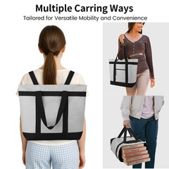 Insulated Grocery Tote Bag Large Reusable Cooler Bags w/ Zipper Leakproof Grey