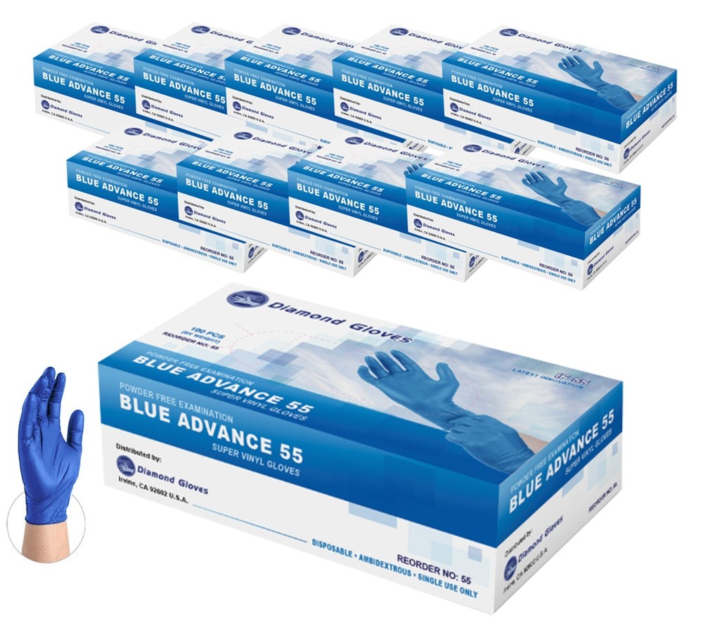 Blue Nitrile Vinyl Blend Gloves Heavy Duty Powder-Free 5-mil Case of 1000 New