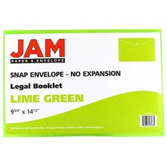 JAM PAPER 9¾x14½ Lime Green Plastic Envelopes w/ Snap Closure Booklet/Legal 12-P