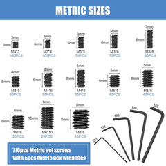 1145PCS 25 Sizes Metric & SAE Set Screw Assortment Kit12.9 Class Alloy Steel In