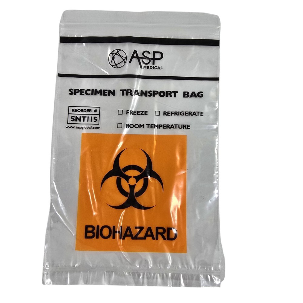 ASP Medical Specimen Transport Bags 6″ x 9″ 100 Count Zip Closure Biohazard