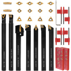 21 PCS Kit,Indexable Lathe Turning Tool,3/8″ 10Mm Shank,7Pcs Metal Lathe Cutting