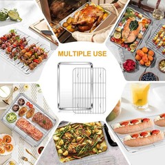 Quarter Sheet with Rack (1 Pan + 1 Rack), 9×13 Stainless Steel Baking Pan with W