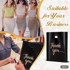 Black Gold Thank You Bags Business Retail Party Plastic Shopping 8”x12”in 100PCS