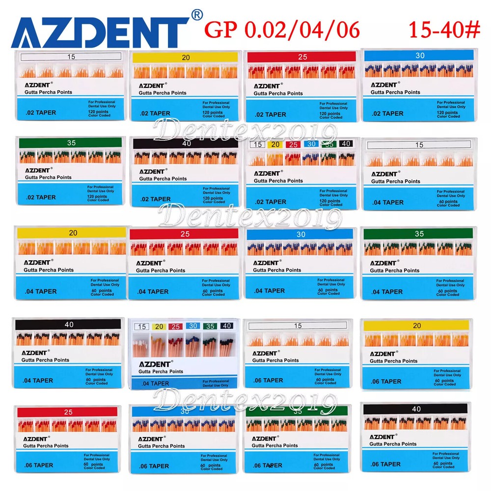 Gutta Percha Points for Dental Root Canal Endodontic Treatment .02/.04/.06 Taper