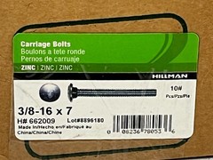 10 POUNDS Hillman 3/8-16 x 7″ Zinc-Plated Coarse Thread Interior Carriage Bolts