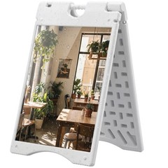 Folding Outdoor Sidewalk Sign Advertising Board w/ Weatherproof Design, White