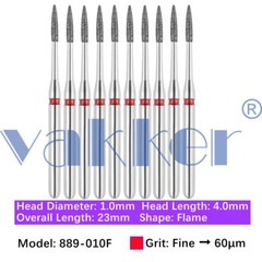 Vakker 10pc/pk Dental Diamond Burs Flame Shape Diamond Bur