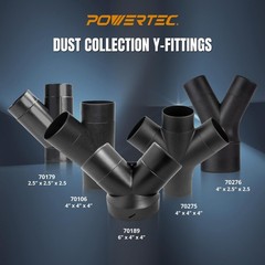 POWERTEC 70190 4-Inch by 2-1/2-Inch Y-Fitting Dust 4 x 2-1/2″, Black