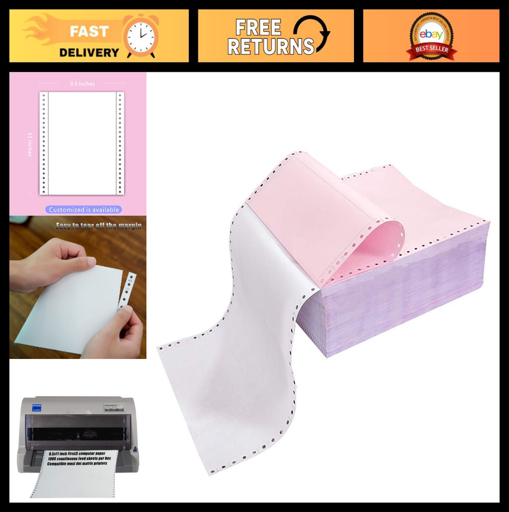 NCR Continuous Feed Computer Paper 9.5×11″ 2-Ply Carbonless 1000 Sheets for Dot
