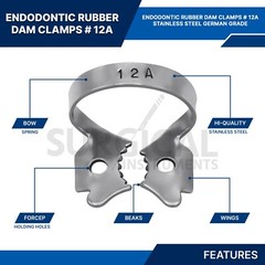 10 Pcs Endodontic Rubber Dam Clamps #12A Stainless Steel German Grade