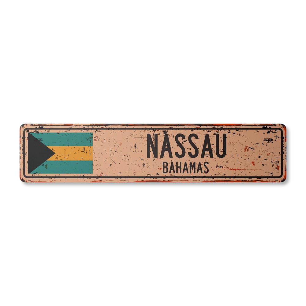 NASSAU BAHAMAS Vintage Street Sign Bahamian flag city country road wall rustic