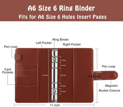 A6 Binder 6 Ring Refillable Notebook Budget Planner for A6 Filler Paper, PU Leat