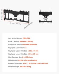 VEVOR 45″ Skid Steer Pallet Frame with Hitch Receiver & Spear Sleeves 4000 lbs