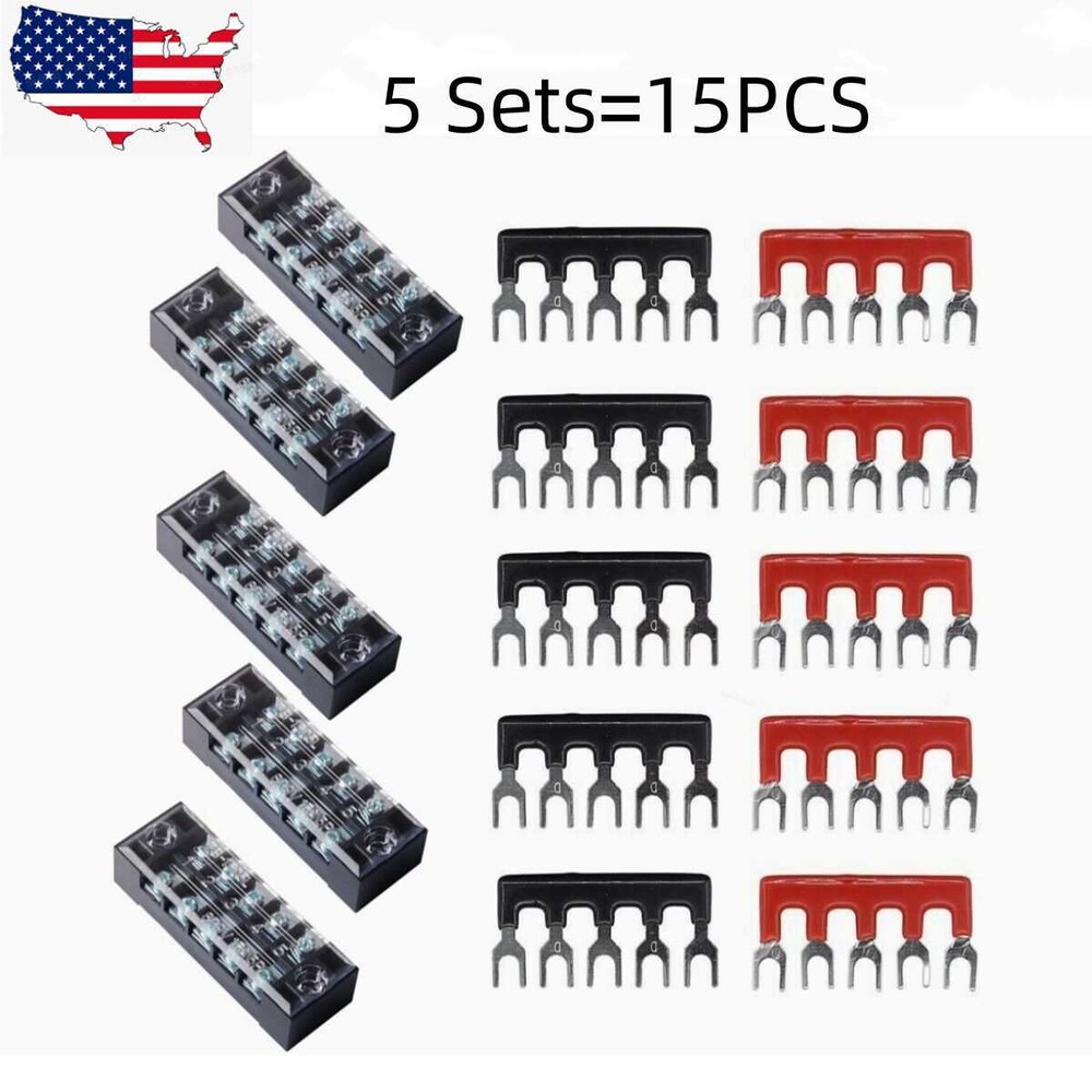 5 Sets 15A Dual Row 5 Position Screw Terminal Electric Barrier Strip Block 600V
