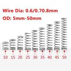 10Pcs Wire Dia 0.6/0.7/0.8mm 304 Stainless Steel Compression Spring OD 5mm-50mm