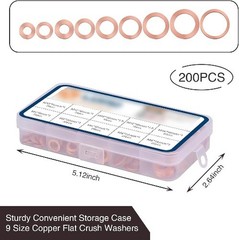 Pack-200 Automobile Copper Flat Gasket Assortment Combination Set, Engine Oil Pa