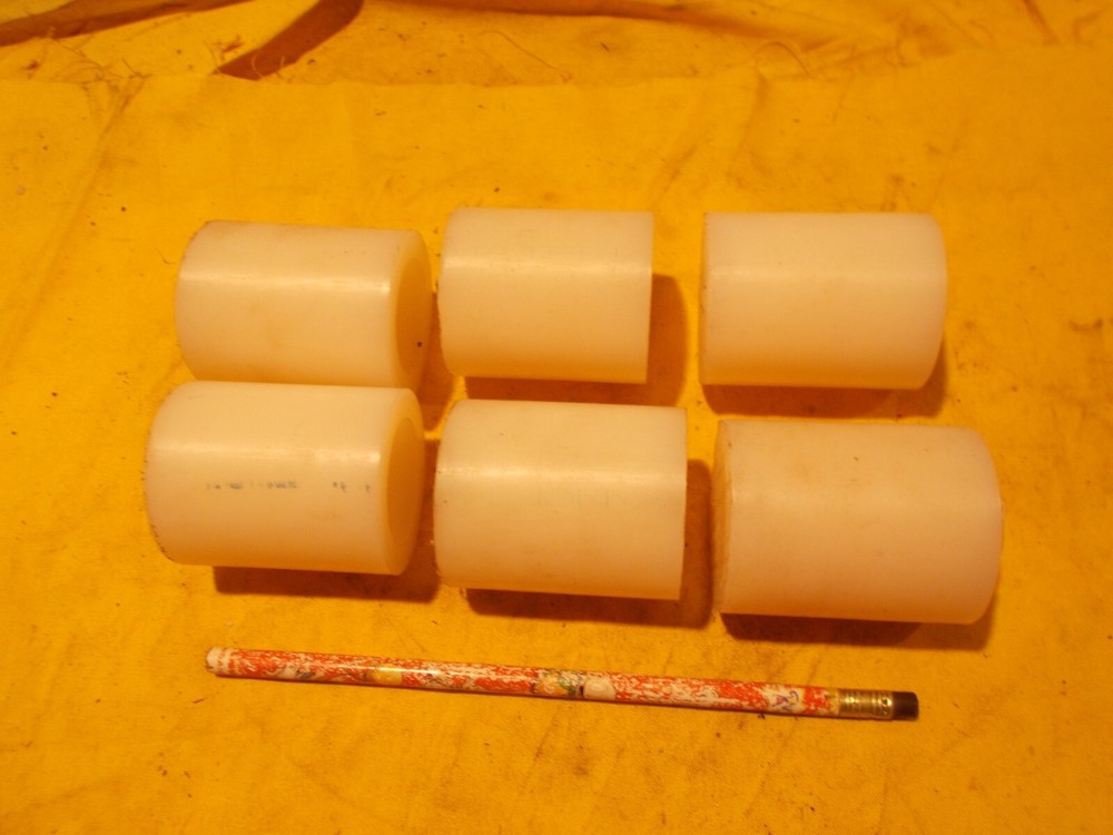 6 pc lot NATURAL NYLON ROD machinable plastic bar bushing round 2″ OD x 2-1/4″ L