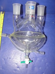 Roche Custom 1000ml RBF 4 neck 29/42 half jacketed reactor reaction flask drain