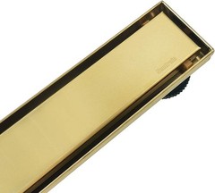 24 Inch Gold Linear Shower Drain, 2-in-1 Tile Insert, Brushed Brass Stainless