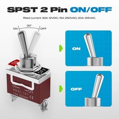 2Pack 30A 12V Toggle Switch Heavy Duty SPST 2Pin Waterproof Cover ON/OFF Kit