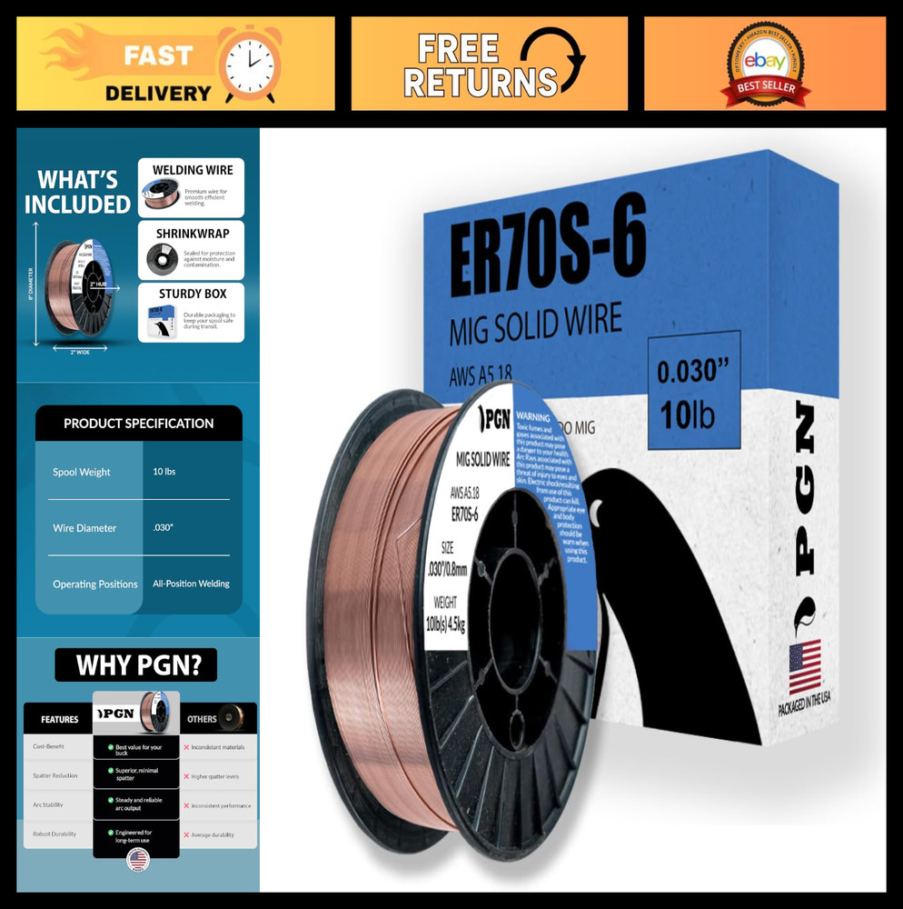 MIG Welding Wire ER70S-6 .030″ 10lb Spool – Low Splatter Mild Steel Wire for All