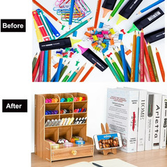 Marbrasse Wooden Desk Organizer DIY Pen Holder 12 Cab Marker Art Supply Storage
