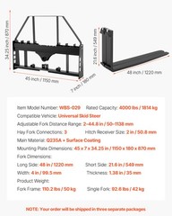 Uimoso Pallet Fork Frame Attachment with 48-inch Skid Steer Forks, 4000 lbs