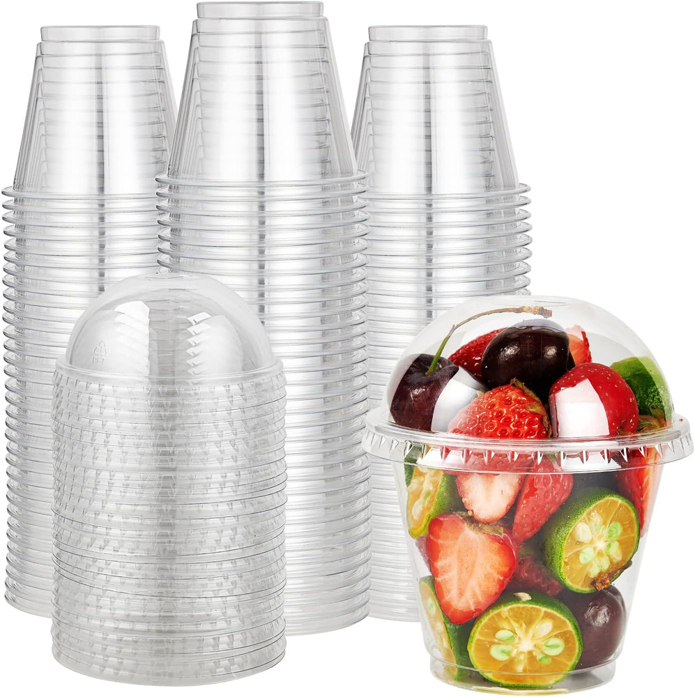 200 PACK 9 Oz Clear Plastic Cups with Dome Lids Crystal Clear Dessert Cups