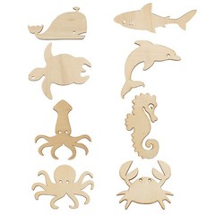 Newbested 48 Pack Unfinished Wooden Ocean Sea Animal 4.72″ x 1.97″/12cm x 5cm