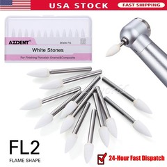 12pc AZDENT Dental White Polishing Stone Flame shape FG bur Arkansas Stone Point