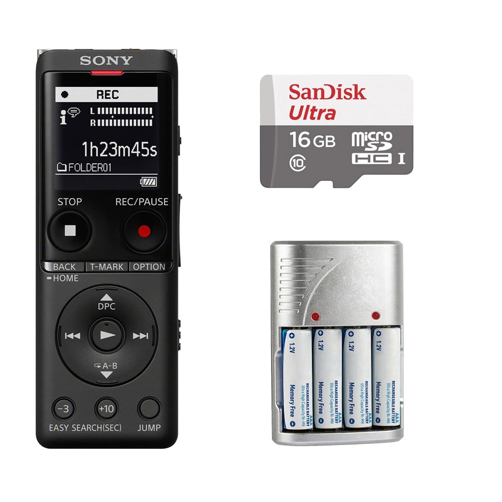Sony ICD-UX570 Digital Voice Recorder (Black) + 16GB Memory Card – Basic Kit