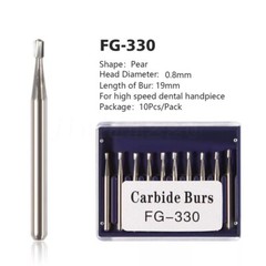 10pcs Dental Tungsten Carbide Burs FG 330 Pear-shaped For High Speed Handpiece