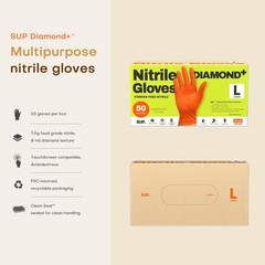SUPER+ HEAVY DUTY Nitrile Gloves 8 Mil Diamond Texture Large, Large (Orange)