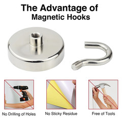 1pc N52 Neodymium Magnet Hook: Super Strong Fishing Salvage Round D42mm – NEW