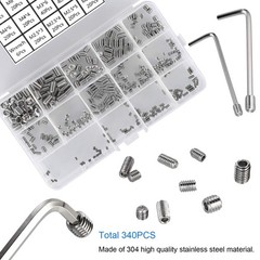 340Pcs Metric Hex Socket Head Cup Point Set Screws Assortment Kit, 304 Stainless
